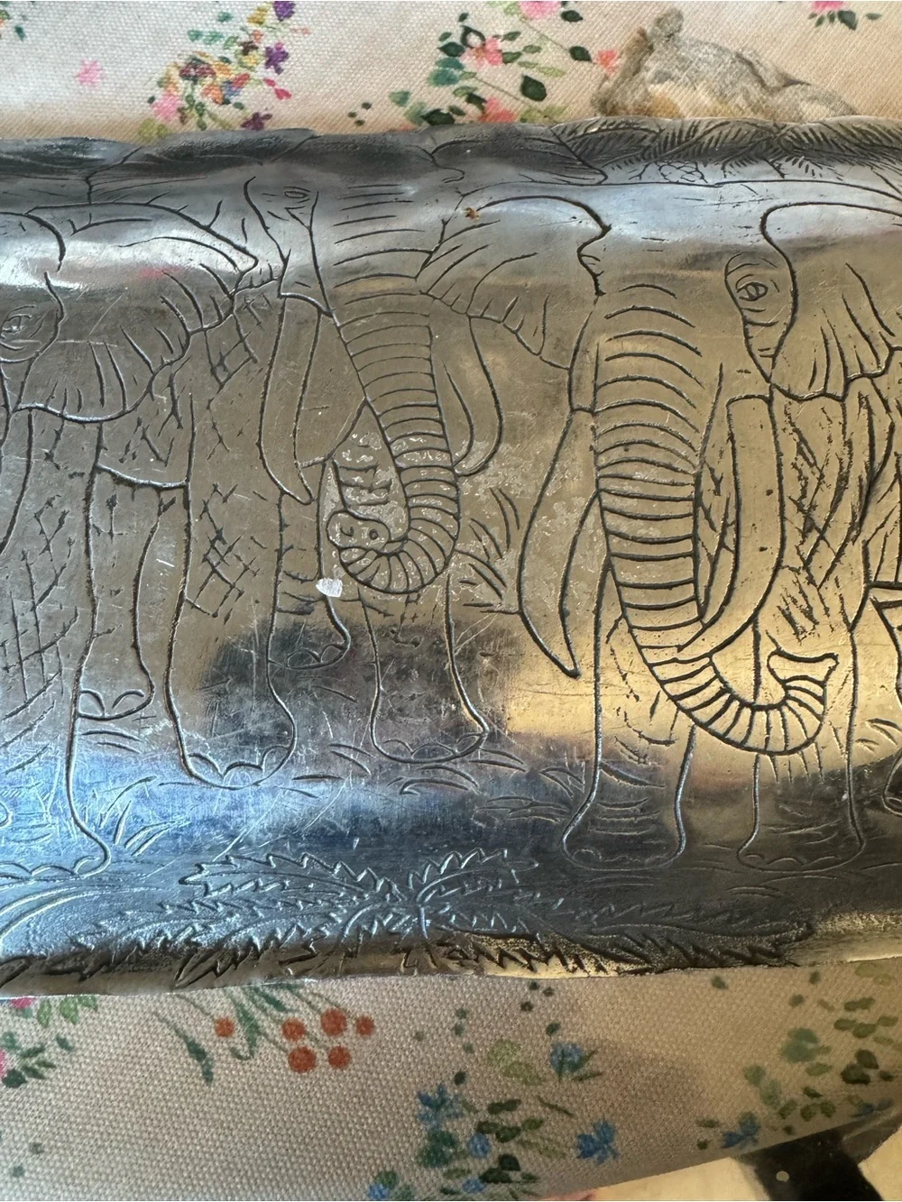 vintage Arthur Court Elephant Serving Tray, embossed safari scene-aluminum